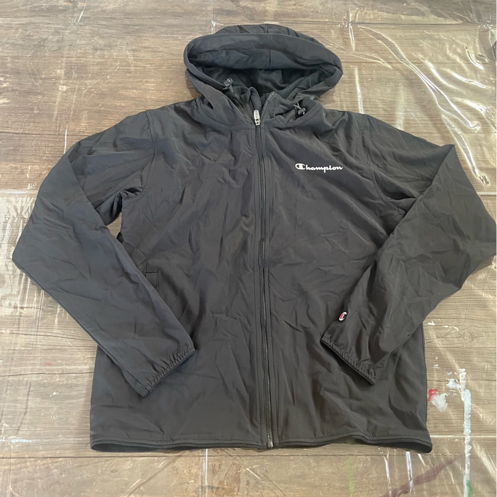 CHAMPION Men's Hooded Lightweight Windbreaker Size S In Black